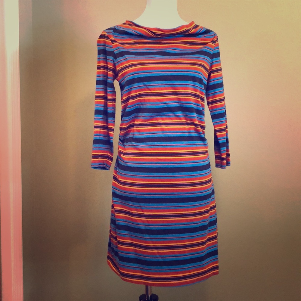 Patagonia striped cowl neck ruched dress